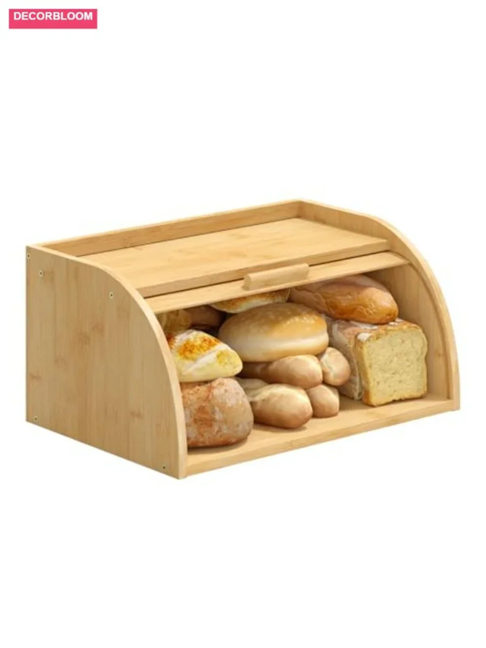 Bamboo Wood Bread Box with Roll-Top for Kitchen Countertop Storage